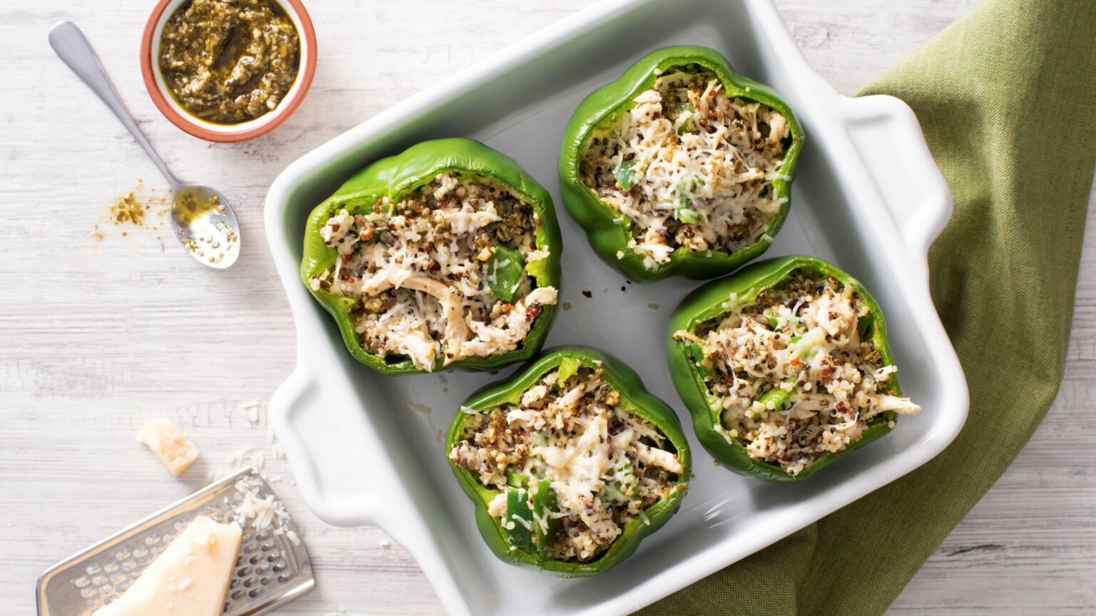 Chicken Pesto Stuffed Peppers