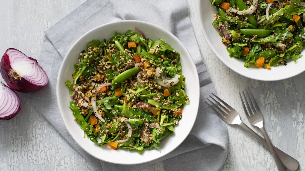 Quinoa Salad with apricots and snap peas