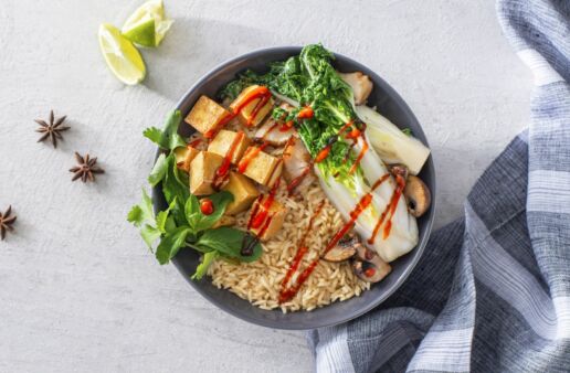 Vegetarian Pho Rice Bowl with tofu and jasmine