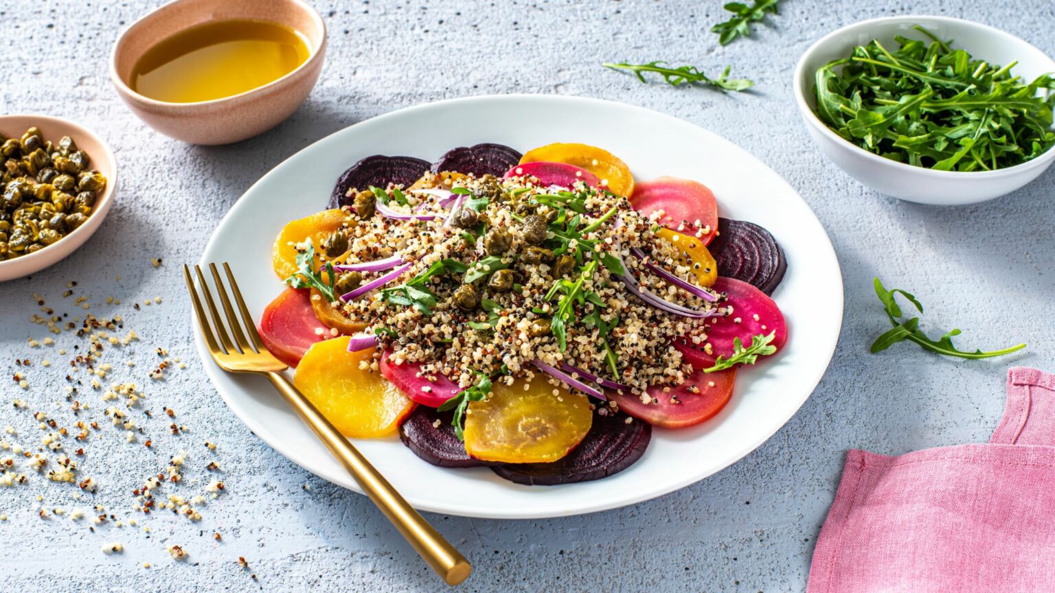 Roasted Golden Beet Carpaccio with Beets and Quinoa
