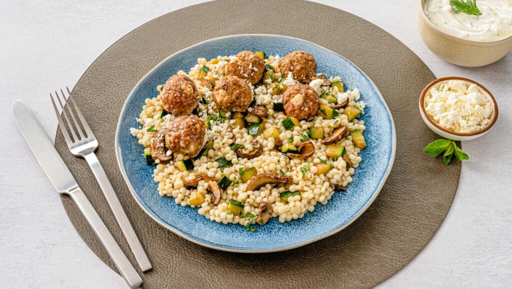 Mediterranean Lamb Meatballs & Pearl Couscous