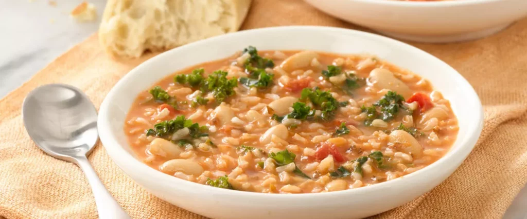kale rice soup with whole grains