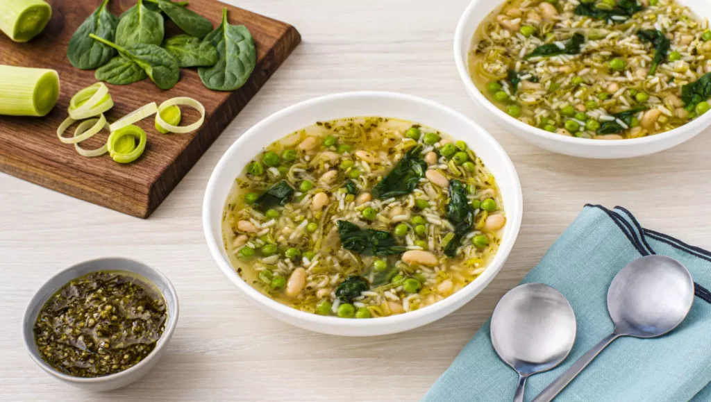 spring minestrone with rice and peas