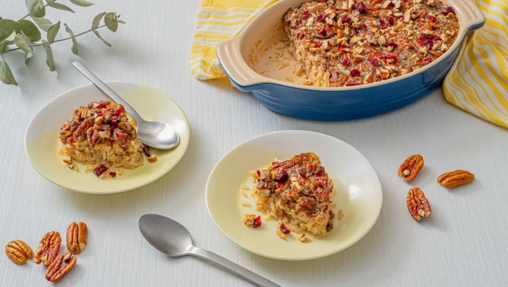 baked pecan rice pudding pie